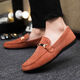 Yiliangying Doudou Shoes Men's Spring 2024 Nuevo mate de cuero de terciopelo inverso y pedaleo Pequeños zapatos de cuero me encantan los zapatos de conducción D753 Azul, disparo pequeño, gran tamaño 39