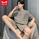 Catman Miiow Pyjamas Herren Sommer kurzärmelige Shorts Anzug modal dünn groß Größe loser Hauskleidung Sommer 6198 Blauer Modalanzug L 90-120jin [Jin ist 0,5 kg]