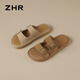 ZHR Birkenstock Zapatillas Sandalias Planas De Suela Blanda De Verano para Mujer Ropa De Abrigo Informal Zapatos De Mujer JF158 Caqui 37