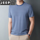 JEEP SPIRIT夏季加肥加大码胖子海魂衫短袖T恤男士中老年宽松蓝白条纹海军衫 9866绿色 XL 180