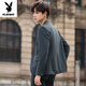 Playboy New Style Mao Suit Men's Handsome Slim Stand Collar Suit National Style Wedding Jacket Youth Casual Small Suit Suit Dark Gray Suit (Top + Pants) XL (125-140Jin Jin equals 0.5kg)