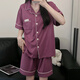 雅鹿韩版简约纯色纯棉睡衣女短袖短裤夏季两件套宿舍家居服套装 9903#黑色 M 80-100斤