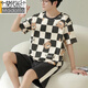 Modal 2025 new men's pajamas men's pure cotton summer short-sleeved pants thin stripes for casual home clothing suit Z679 9347 L [100-130Jin [Jin equals 0.5 kg] wear]