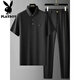 
Playboy (PLAYBOY) summer silky fast drying soft casual wear for men middle-aged fashion short sleeve lapel deep crotch two-piece suit men W9906 black suit 3XL 150-170Jin [Jin equals 0.5 kg]
