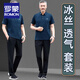 ROMON Daddy Summer Ice Silk Short Sleeve T-shirt Set Men's Middle-aged and Elderly Father's Day Casual Sports Elastic Polo Shirt (761 Models) Lake Blue 2XL