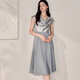Roeyshouse Vestido azul claro de color gris claro 2025 Summer Nuevo elegante cuello balbuceante falda de dobladillo grande 12102 azul gris claro s