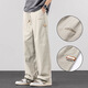 Charlotte European and American pure cotton casual pants for men, trendy and versatile, loose and drapey, wide-legged, handsome straight-leg sweatpants for spring and summer 2712 Khaki XL recommended 130-145Jin Jin equals 0.5 kg