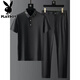 
Playboy (PLAYBOY) summer silky fast drying soft casual wear for men middle-aged fashion short sleeve lapel deep crotch two-piece suit men W9906 black suit 3XL 150-170Jin [Jin equals 0.5 kg]