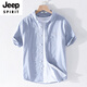 JEEP SPIRIT男士条纹衬衫短袖宽松夏季薄款日系休闲百搭棉衬衣夏装衣服 9721白色 M 斤左右
