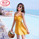 LangSha 2025 Fairy Fan Hot Spring Swimsuit Women One-piece Flat Angle Conservative Slim Slim Blind Bloom Sexy Korean Student Swimsuit 12041 Black M