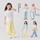 Ikano I.KARNOW girls short-sleeved t-shirt 2025 new children's summer cartoon printed tops for girls fashionable summer clothes loose half-sleeved t two-piece set [19018 white + 15280 tender yellow] 120