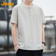 吉普（JEEP）冰丝短袖T恤男士夏季亨利领休闲上衣薄款凉感衣服男装 杏色 XL