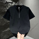 Jeep Spirit Camiseta de manga corta para hombres 2025 Tendencia de verano Semi-Zipper Cool Color sólido Camiseta versátil Versátil Negro 1585 Modelo M 95-120Jin [Jin iguala 0.5 kg]