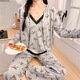Ziwei Qifeng Hosenteil Pyjamas für Frauen mit Brustpolstern für Frühlings-Langarmjacke Hose Spitze Spitze Home Kleidungsstück Z13803# Graues Drei-teiliger Set 170 m Vorschlag 80-100