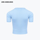 Ann Andelman offizielle Direktverkäufe Solid Color Slim Short Style Floral Schriftart Eisen Diamant gestrickt kurzärmelig T-Shirt Top für Frauen Blue XS
