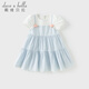 DAVE&BELLA summer new pure cotton girls dress baby girl fake two-piece dress children's princess dress cake dress plaid ready stock 90 cm (recommended height 80-90cm)