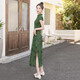 Sichuan sie neue chinesische cheongsam 2025 Sommer Neues Frauen Retro Kurzarm Ständer Kragen mittenlanger Kleid