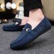Yiliangying Doudou Shoes Men's Spring 2024 Nuevo mate de cuero de terciopelo inverso y pedaleo Pequeños zapatos de cuero me encantan los zapatos de conducción D753 Azul, disparo pequeño, gran tamaño 39