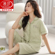Langsha (langsha) 100% pure cotton pajamas for women in summer short-sleeved cropped pants large-size cardigan for middle-aged and young ladies suits for outdoor wear home clothes n9896 short-sleeved cropped pants cardigan 3XL (160-180Jin [Jin equals 0.5 kg])
