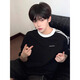 7 high-quality three-bar splicing short-sleeved boys summer trendy brand heavy small neckline half-sleeved tops wear large size clothes T-shirt LJWP-T92 black XL [125-145Jin [Jin equals 0.5 kg]]