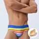 UXH Europäischer und amerikanischer Herren-Slip mit Körbchen, bunter Streifendruck, einfacher, modischer und trendiger Strandbikini, Blau + Schwammpolster L
