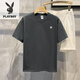 Playboy (PLAYBOY) 200g heavyweight American cotton short-sleeved T-shirt summer couple printed loose bottoming shirt t men's and women's top khaki cotton short-sleeved-1365 XL
