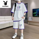 Playboy (PLAYBOY) teenagers' summer new sports suit 12-15 year old boys' short-sleeved T-shirts for students with big children's ice silk shorts clothes 9926 beige suit M about 90-110Jin [Jin equals 0.5 kg] can be worn