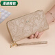 Yunluo Fashion Long Large Capacity Clutch Women's Retro Flower Double Zipper for Mom Portable Wallet Coin Purse Khaki Material