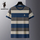 Larren Paul Knight Men's Round Neck T-shirt Short Sleeve Stripe Color Block Summer High-end Top Business Casual Loose Large Size Trendy Brand a 6197-Denim Blue M 48