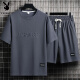 Playboy Men's Summer Suit Teen Short Sleeve T-shirt Thin Ice Silk Two-Piece Set Casual Sportswear Five-point Short Pants Set-TZ829 Military Green [Top + Pants] M Recommended 90-110Jin [Jin equals 0.5 kg]