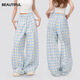 
Ikano I.KARNOW girls wide-leg pants ice silk 2025 summer new blue plaid pants children girls pants summer casual straight 15270 navy blue 120