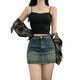 Ziweiqi Jupe courte en jean à taille haute pour les femmes en été nouvelle jupe de hanche rétro mince bleue 6180 L