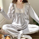 Gemas coloridas Pajamas de algodón Jacquard Pantalones de manga larga para mujeres ropa para el hogar dulce encaje retro princesa estilo kyx-x9904# rosa 180 xl