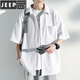 Jeep Spirit Summer New Ice Seide dünne Kurzarmhemd Herren Paar Lose großer großer Farbe Casual Trendy Brand Hemd Jacke C844 Schwarz XL