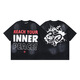 
Ziweiqi Meishi Hell Letter Print Couple Short Sleeve T-shirt Summer Loose Casual Style 691 Wash Black S