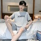 
Ou Miaoyu men's pajamas 2024 new short-sleeved shorts thin summer casual two-piece set home clothing large size 9928# L [Suggested 100-120Jin [Jin equals 0.5 kg]]