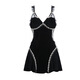 Sexy Deep V más almohadilla de la almohadilla de la almohadilla de la cintura de la cintura de encaje empalmado Velvet Nightgown 3879 Bata negra + cinturón, todo tamaño