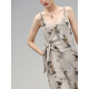 
COCOBELLA new Chinese style glitter chiffon bamboo printed strap dress Chinese style suspender skirt FR7027 silhouette gray M