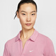 Nike (NIKE) women's short-sleeved lapel top autumn slim knitted embroidery soft comfortable simple DV7885 699 element pink/sail white S