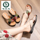 Woodpecker mother slippers for women in summer wear genuine leather soft sole middle-aged sandals flat non-slip sandals for middle-aged and elderly people large size 1278 beige 36