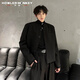 Sound Monkey Black Short Shoulder Pad Suit Jacket Autumn and Winter Large Size Fat Man Senior Suit Men's Loose Casual Stand Collar Jacket Men Black Suit + Black Long T + Pants Three-piece Set XL (115-130Jin Jin is equal to 0.5kg)