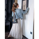Touch Miss Black Pilgus Lace Lace Denim Jacke für Frauen Frühling und Herbst 2025 New altersreduzierende süße Top TM9896gy Denim Blue M.