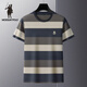 Larren Paul Knight Men's Round Neck T-shirt Short Sleeve Stripe Color Block Summer High-end Top Business Casual Loose Large Size Trendy Brand a 6197-Denim Blue M 48