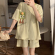 Fhhuabd Pajamas с грудной подушкой для женщин 2024 Новый летний хлопковой шорт с короткими рукавами в Интернете. Стиль знаменитости может носить за пределами домашнего костюма QGL-6627 M-грудная площадка