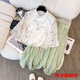 Fan Zhesha's new Chinese style Hanfu stand-up collar tilt placket short-sleeved embroidered top improved the national style skirt suit cool temperament 1043 green + 12161 brown M