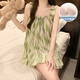 Xianxiqi Sommer-Frauenweste Shorts Set frische Wolke Baumwolle atmungsaktive Brustpolsterung HX-9721# L