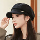 Jimmy Leaf Hat Women's Autumn and Winter New Style Elegant Thickened Woolen Octagonal Hat Korean Style Light Luxury Simple Beret Black