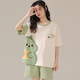 Jingpufei versión coreana suelta de pijamas de manguito corto MM MM Summer Outter Wear Traje de ropa para el hogar 2025 679 Dinosaurio verde 170 m Código [Recomendado 80-90Jin [Jin iguala 0.5 kg]]]