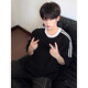 7 high-quality three-bar splicing short-sleeved boys summer trendy brand heavy small neckline half-sleeved tops wear large size clothes T-shirt LJWP-T92 black XL [125-145Jin [Jin equals 0.5 kg]]