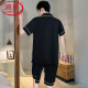 LangSha light luxury pajamas men's summer thin ice silk short-sleeved teenagers can wear new men's home clothing suit 12532 [Yunduo Cotton Crepe] L (recommended height 170, weight 100-